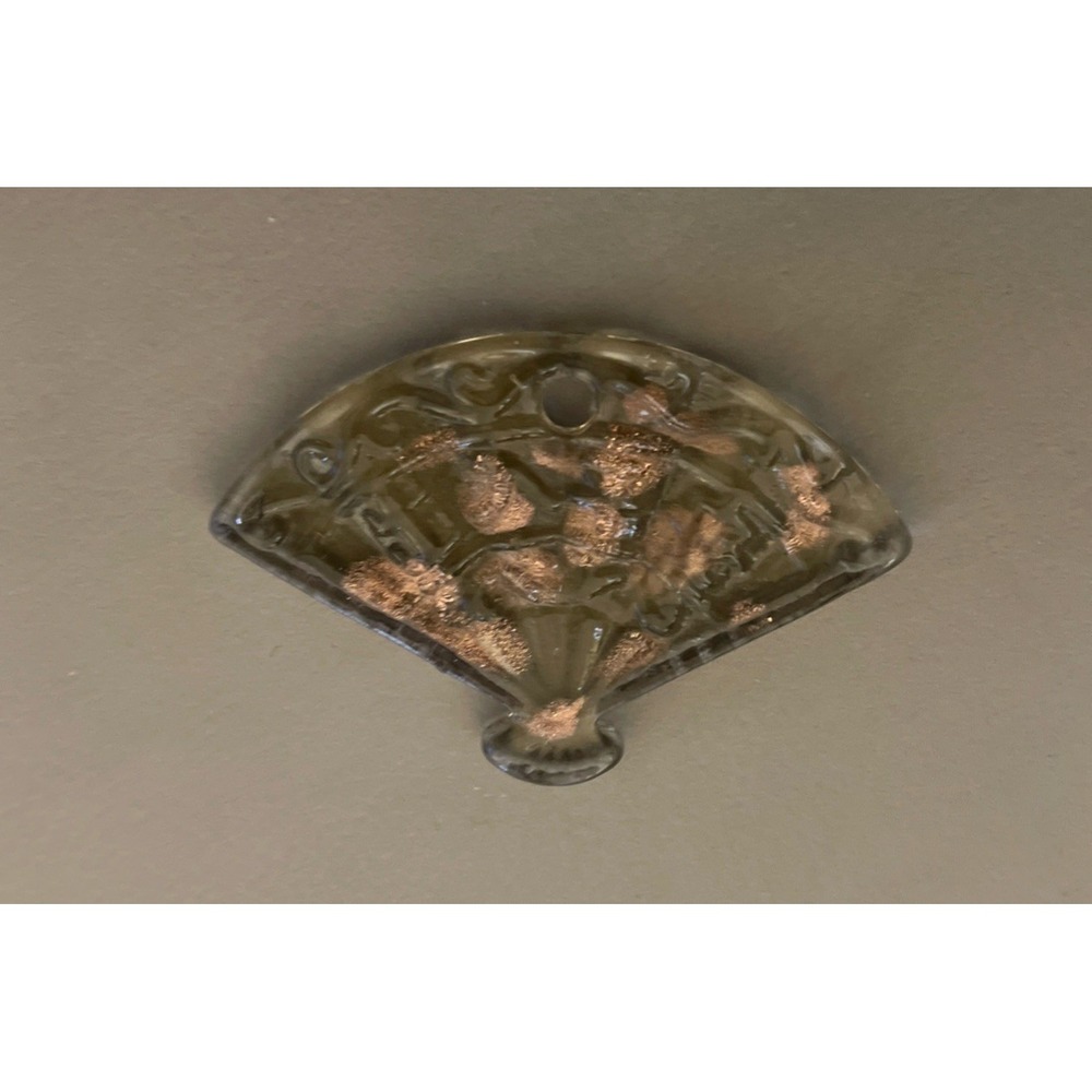 Fused Glass Pendant Handmade‎ Clear Bronze Accents Fan Shape